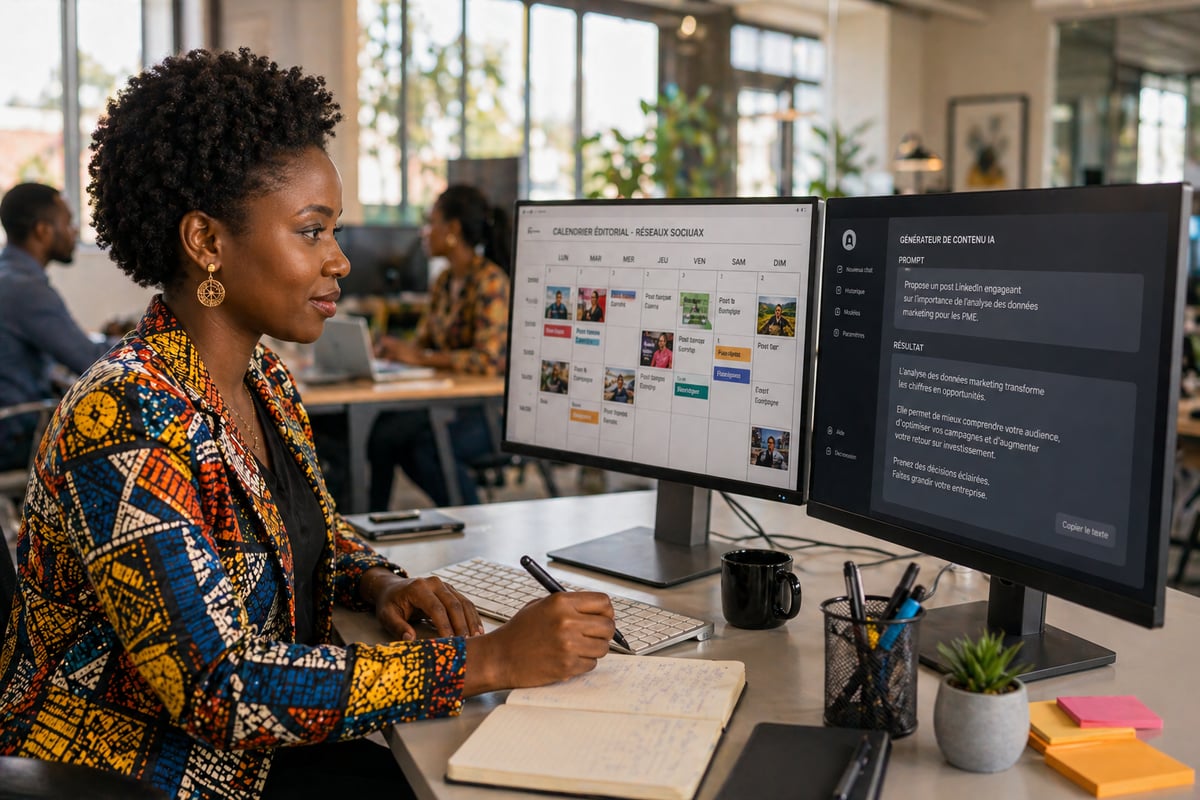 Professionnelle marketing utilisant un outil IA générative
