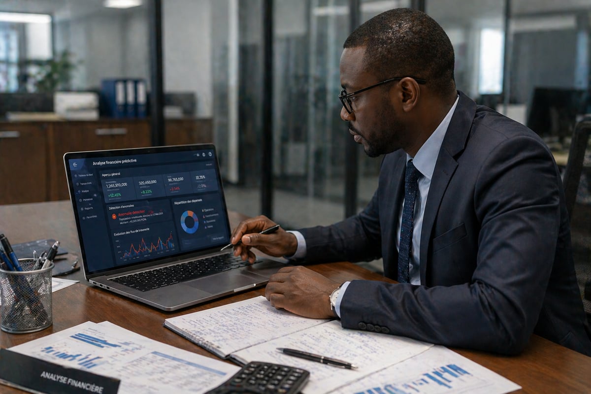 Professionnel finance analysant un tableau de bord IA